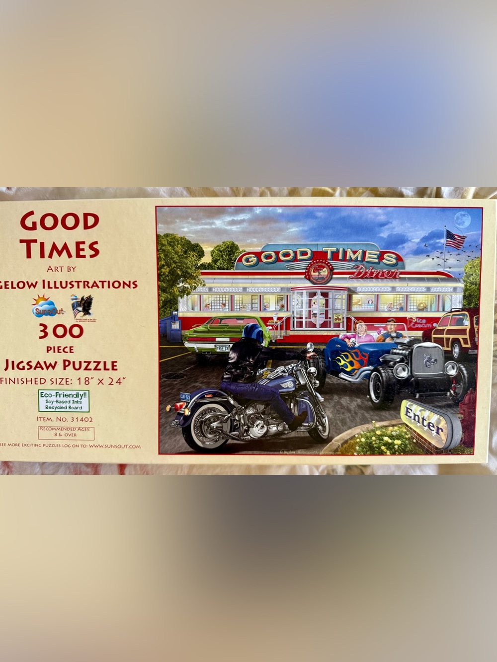 SunsOut Good Times Retro Diner Motorcycle 300 Piece Puzzle - Blue, Green, Red